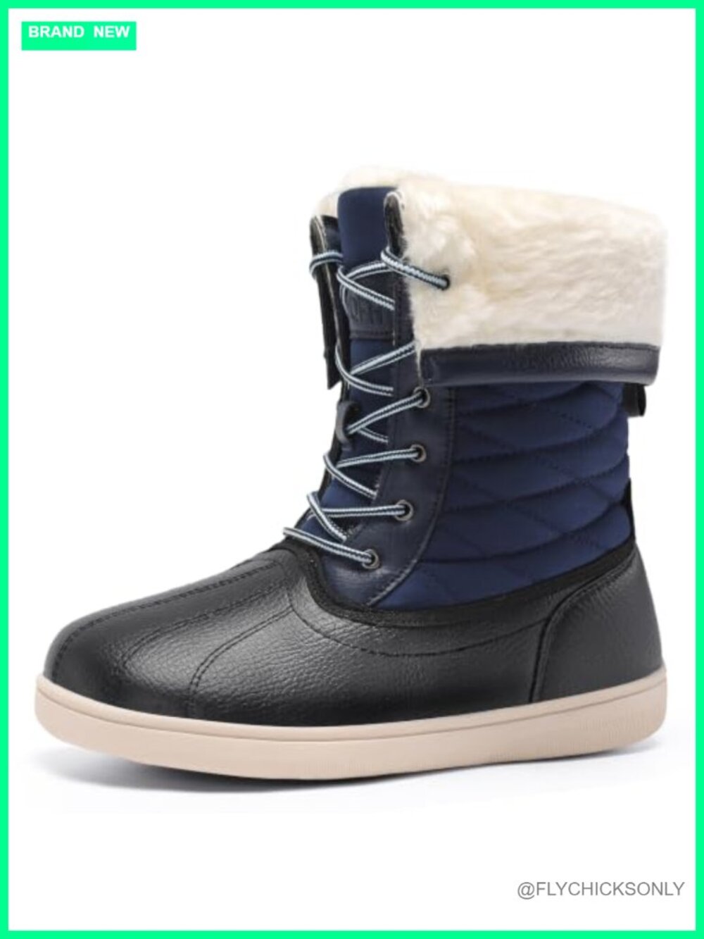 Water Resistant Leather & Nylon Snow Boots Lace Up Mid Calf Winter